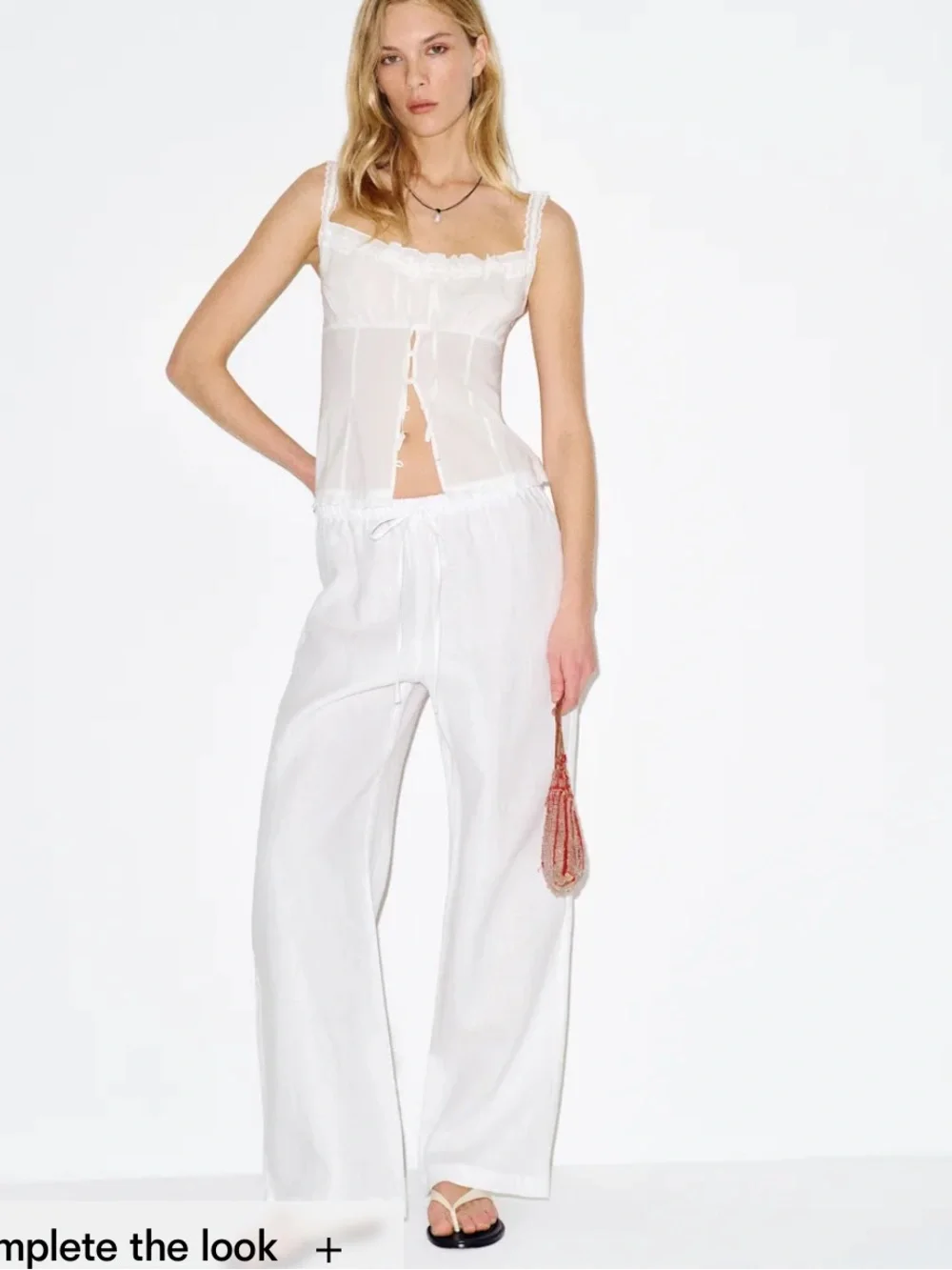 Reformation Olina White Linen Drawstring Wide Leg Pants